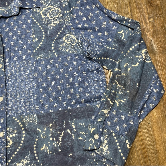 Chaps Denim Blue Floral Button Down Shirt Size XL - Picture 4 of 10